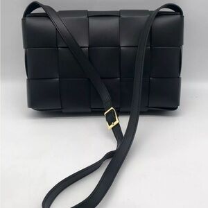 Valentina Fiore Woven Black Leather Shoulder Bag- like new